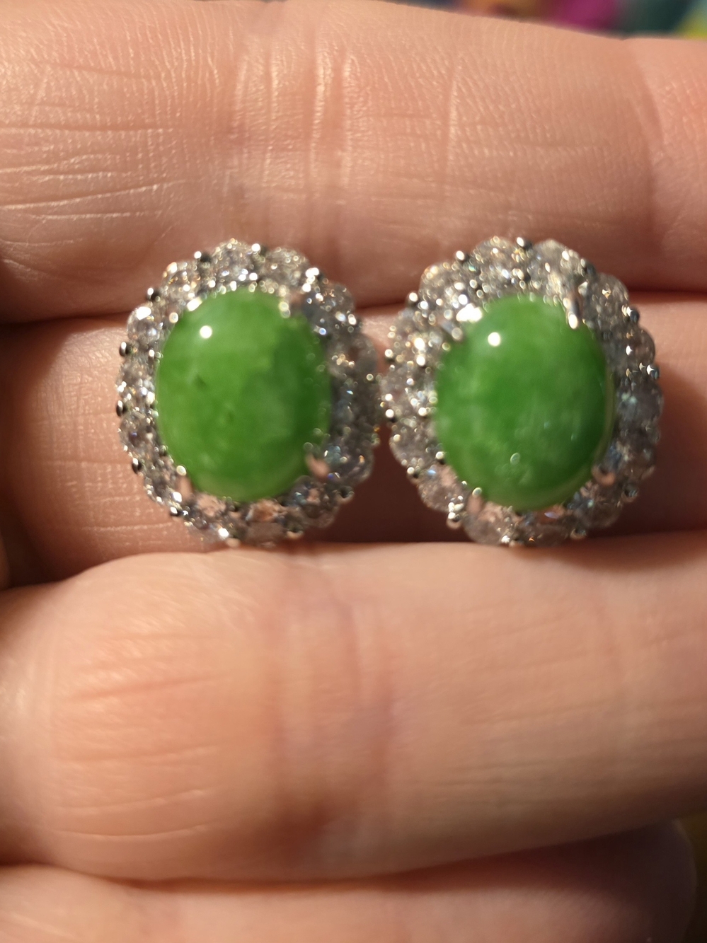 Green Jade Halo Stud Earrings - Women Jewelry